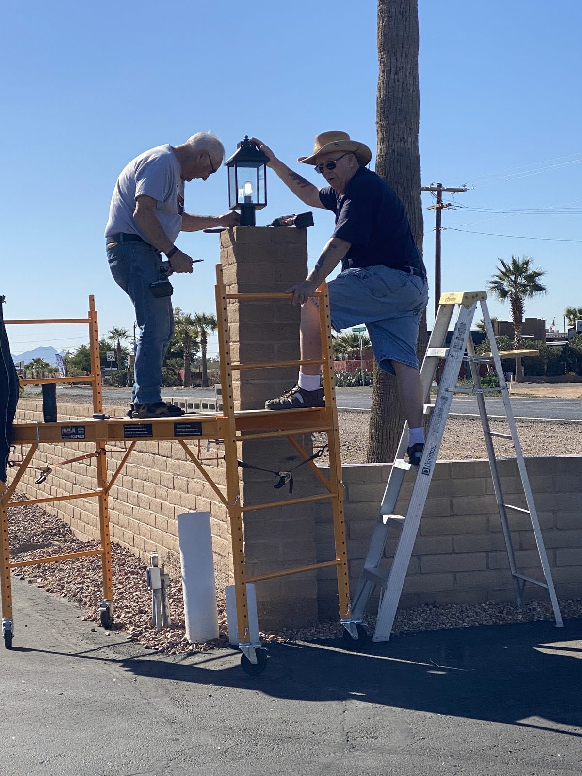Dave and Coop volunteering on a park project.
